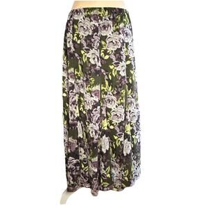 Christopher & Banks 90s Grunge Floral Maxi Skirt Green Purple Rose Whimsigoth M